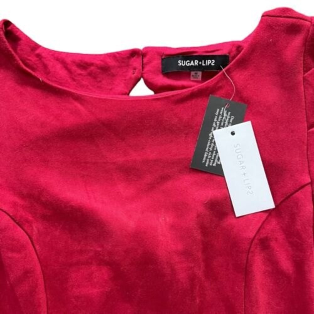 Sugar +‎ Lips Dress Women Size Large Red Faux Suede Long Sleeve NWT - Picture 3 of 6